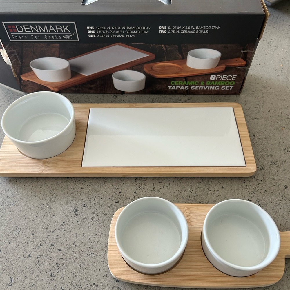 White Ceramic & Bamboo Serving Set